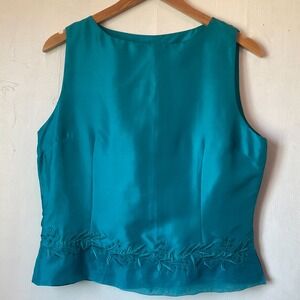 Anne Carson Silk Sleeveless Blouse Embroidered Turquoise Blue Fairycore Sz 8
